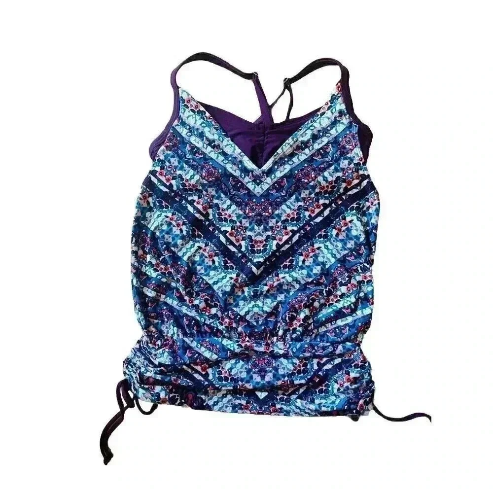 Athleta Swimsuit Marrakesh Side Scrunch Tankini Swim Top Size‎ 32 B/C UPF+50